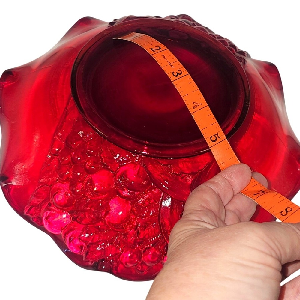 VTG Indiana Glass Deep Ruby Red Glass Ruffled Collar Fruit Bowl Cadmium Glow - Picture 9 of 9